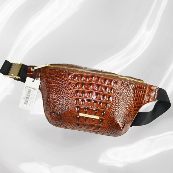 Brahmin Croc-Embossed Brown Belt Bag - Picture 2 of 6